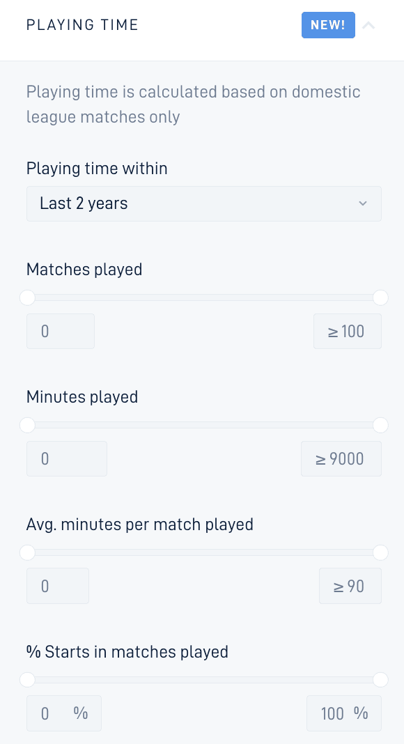 Playing time filter